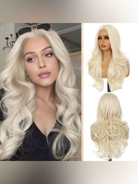 Blonde Long Wavy Women’s Synthetic Wig - Luxurious Platinum Blonde Style
